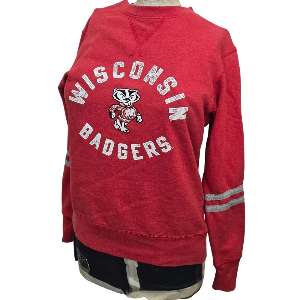Alta Gracia Wisconsin Badgers Sweatshirt Sm‎ Red Crewneck Varsity Striped Sleeve